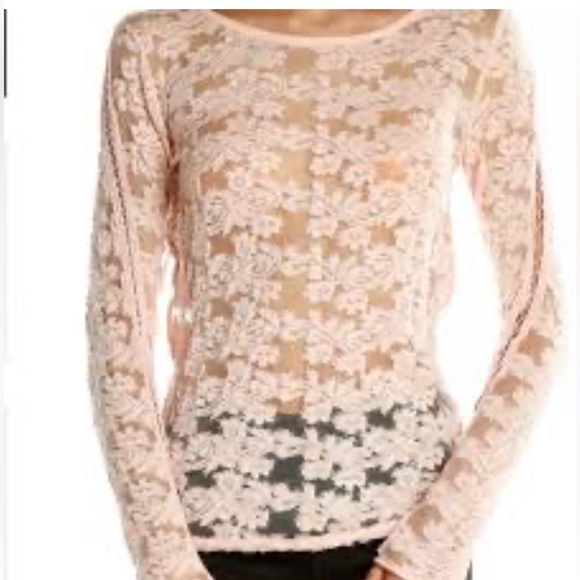 Free People Lace Floral Long Sleeve Top in Pink Sz S - Picture 1 of 7